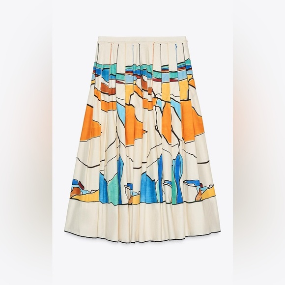 Zara Woman ZW Collection Printed Pleated Midi Skirt – Size XS - Picture 2 of 16